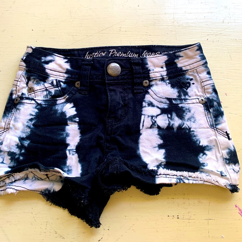 Justice, black, and white jean shorts